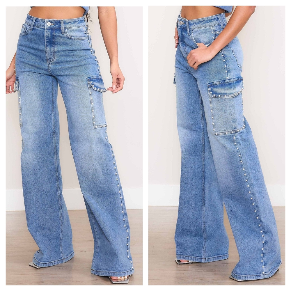 VIBRANT M.i.U Pearl High-Rise Wide Leg Cargo Jeans XPT264 Size 5